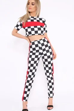 Rebellious Fashion Checker Board and Red Contrast Stripe Co-ord - Tianie