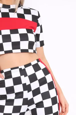 Rebellious Fashion Checker Board and Red Contrast Stripe Co-ord - Tianie