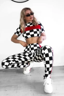 Rebellious Fashion Checker Board and Red Contrast Stripe Co-ord - Tianie