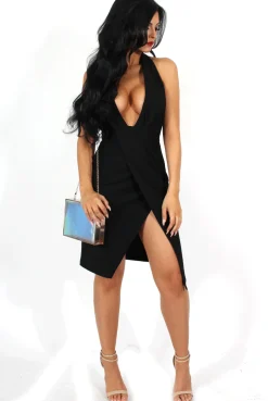 Rebellious Fashion Cherie Black Halterneck Midi Dress