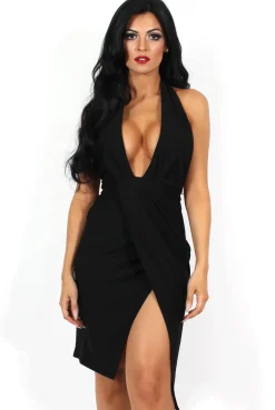Rebellious Fashion Cherie Black Halterneck Midi Dress