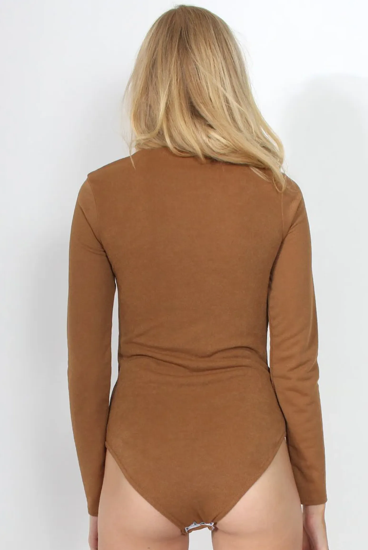 Rebellious Fashion Cheryl Camel Tie Up Long Sleeved Bodysuit