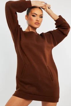 Rebellious Fashion Chocolate Front Pocket Sweatshirt Mini Dress - Niamh