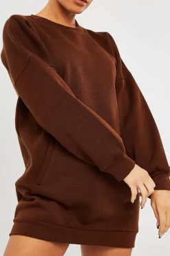 Rebellious Fashion Chocolate Front Pocket Sweatshirt Mini Dress - Niamh