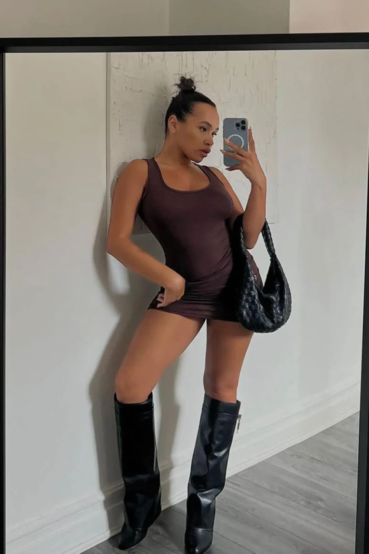 Rebellious Fashion Chocolate Jersey Bodycon Mini Dress - Aleah