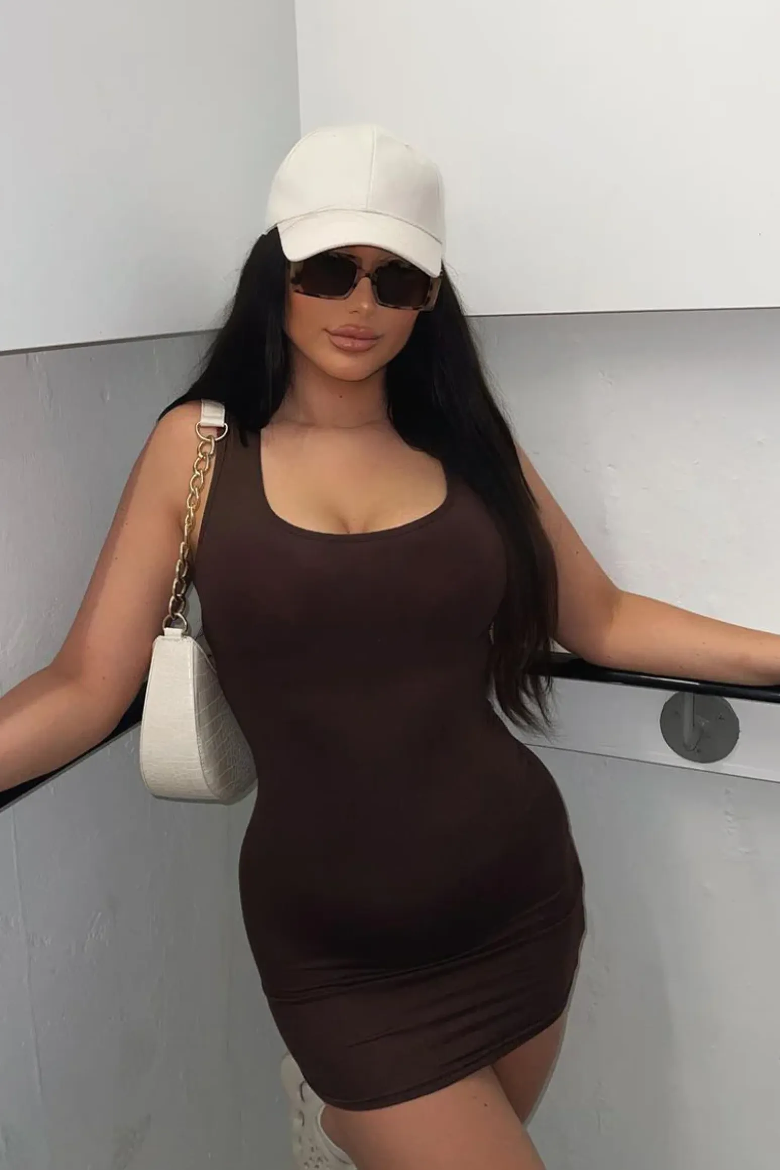 Rebellious Fashion Chocolate Jersey Bodycon Mini Dress - Aleah