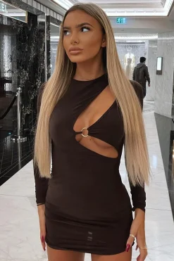 Rebellious Fashion Chocolate Ring Front Mini Dress - Keilani