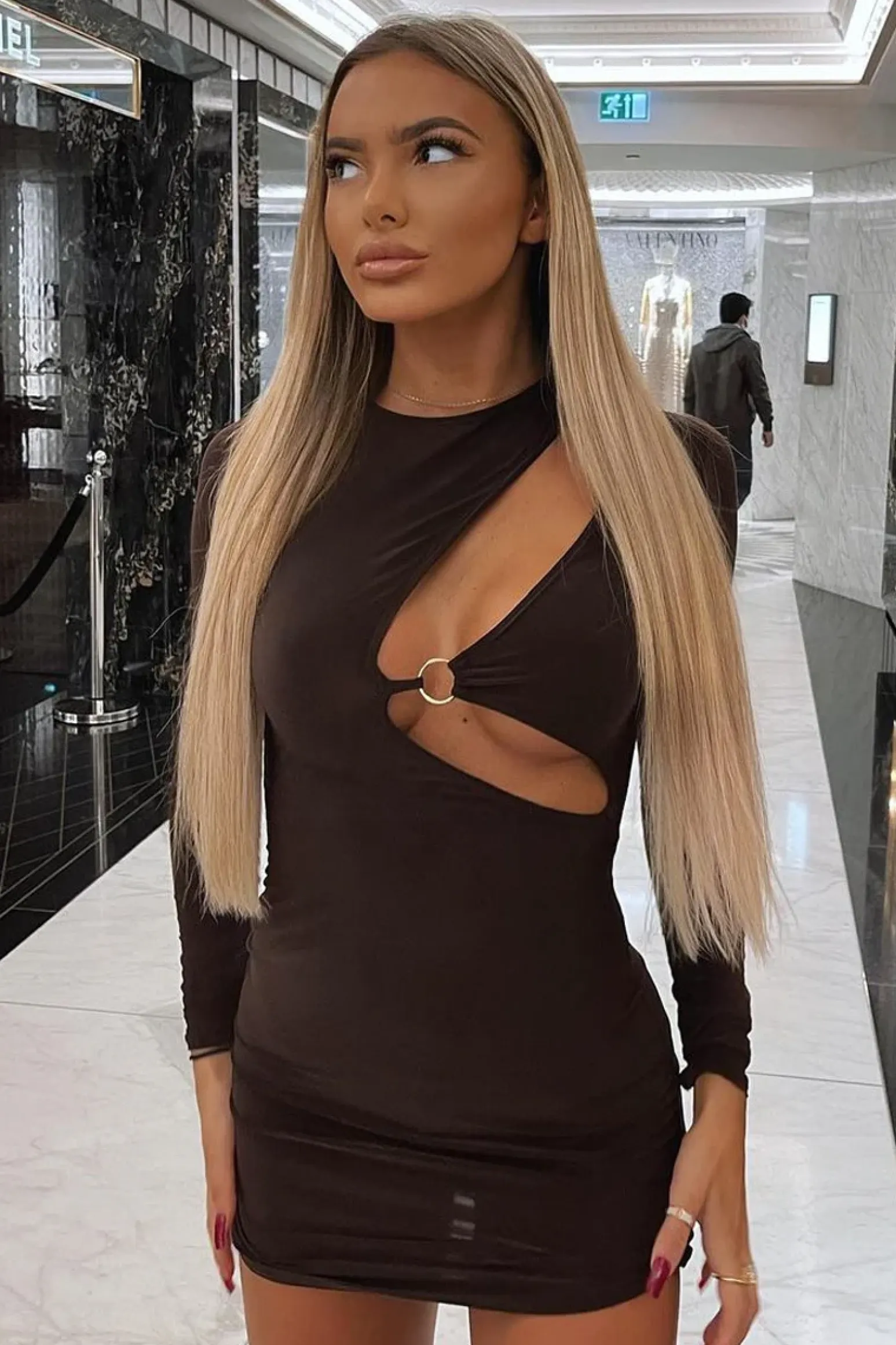 Rebellious Fashion Chocolate Ring Front Mini Dress - Keilani