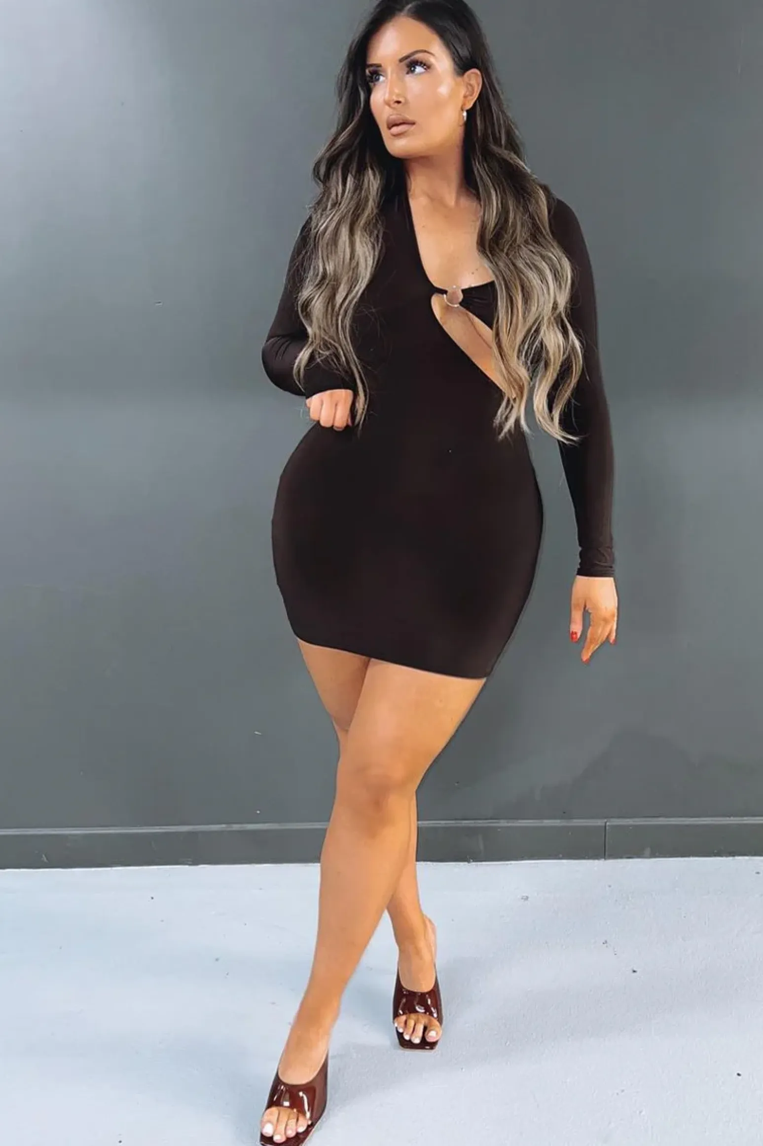Rebellious Fashion Chocolate Ring Front Mini Dress - Keilani
