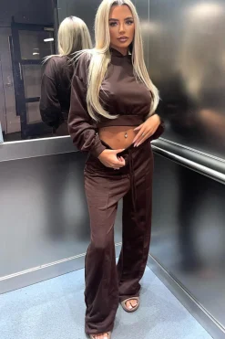 Rebellious Fashion Chocolate Balloon Sleeve Cropped Hoodie - Heidi
