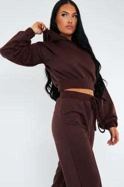 Rebellious Fashion Chocolate Balloon Sleeve Cropped Hoodie - Heidi