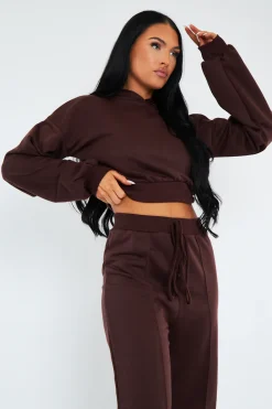 Rebellious Fashion Chocolate Balloon Sleeve Cropped Hoodie - Heidi
