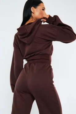 Rebellious Fashion Chocolate Balloon Sleeve Cropped Hoodie - Heidi