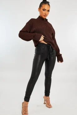 Rebellious Fashion Chocolate Brown Knit High Neck Jumper - Jaelynn