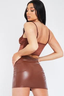 Rebellious Fashion Chocolate Cupped Corset Crop Top - Dixie