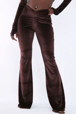 Rebellious Fashion Chocolate Dipped Waist Velvet Flare Trousers - Kehlani