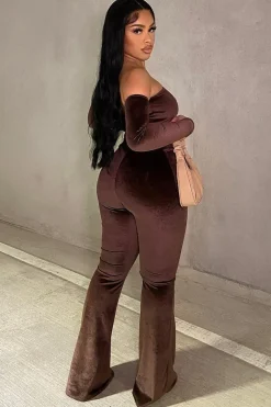 Rebellious Fashion Chocolate Dipped Waist Velvet Flare Trousers - Kehlani