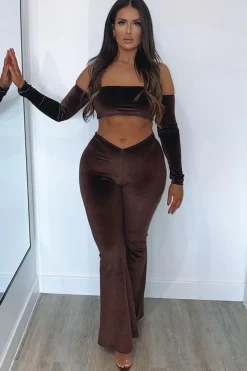 Rebellious Fashion Chocolate Dipped Waist Velvet Flare Trousers - Kehlani