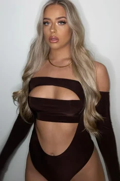 Rebellious Fashion Chocolate Front Cut out Bodysuit - Kripa