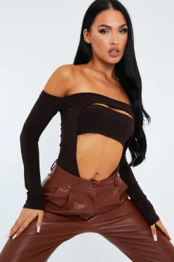 Rebellious Fashion Chocolate Front Cut out Bodysuit - Kripa