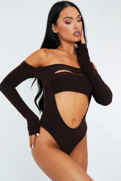 Rebellious Fashion Chocolate Front Cut out Bodysuit - Kripa