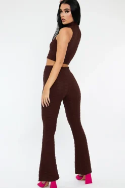 Rebellious Fashion Chocolate High Neck Crop Top & Flare Pants Set - Dailyn