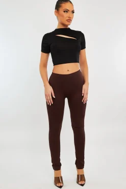 Rebellious Fashion Chocolate High Waist Jersey Leggings - Kirsty