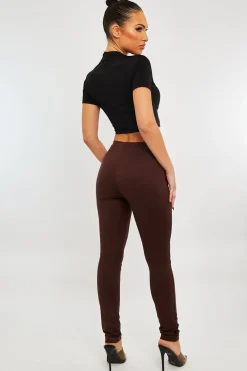 Rebellious Fashion Chocolate High Waist Jersey Leggings - Kirsty
