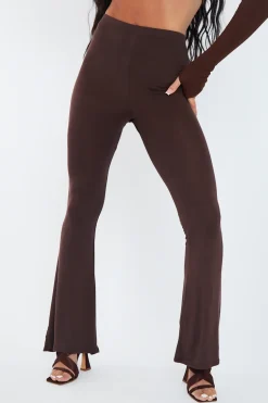 Rebellious Fashion Chocolate Jersey Flare Trousers - Calla