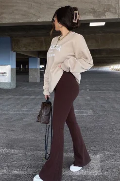 Rebellious Fashion Chocolate Jersey Flare Trousers - Calla