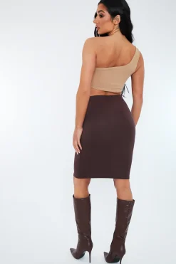 Rebellious Fashion Chocolate Jersey Midi Skirt - Aileen