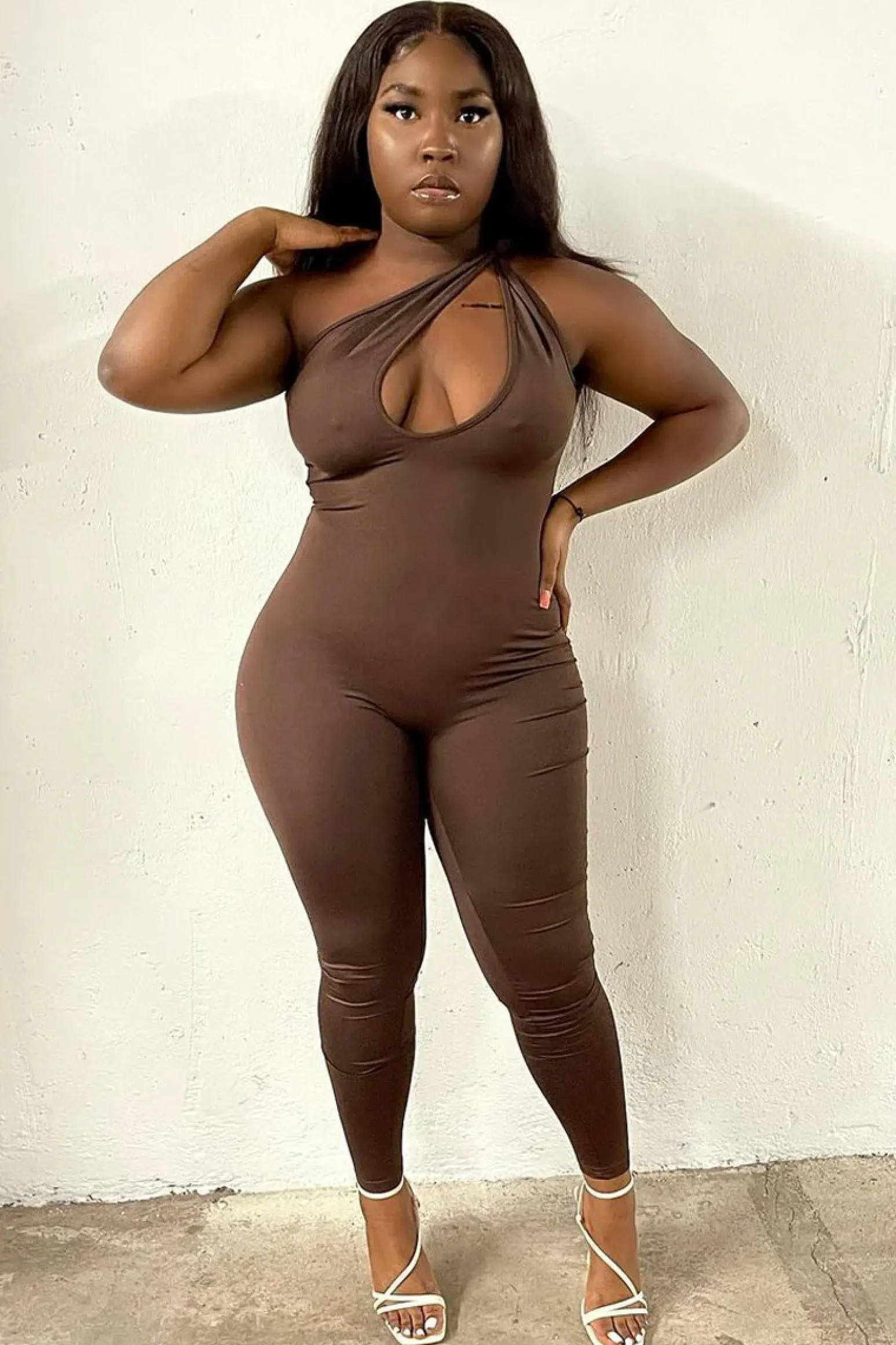Rebellious Fashion Chocolate Knot Strap Slinky Jumpsuit - Imani