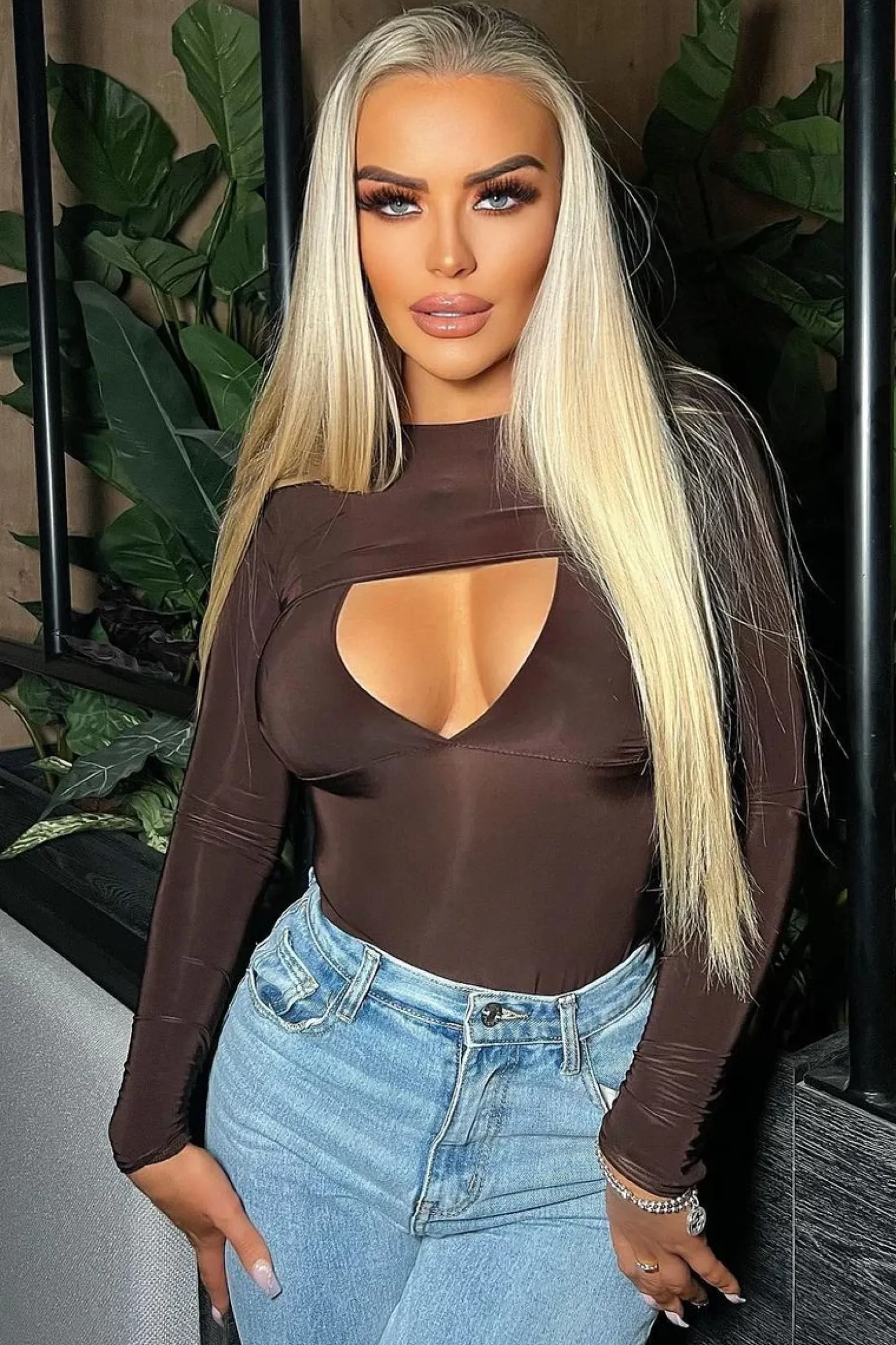Rebellious Fashion Chocolate Layered Full Sleeve Bodysuit - Aniya