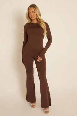 Rebellious Fashion Chocolate Long Sleeve Jumpsuit - Hilda