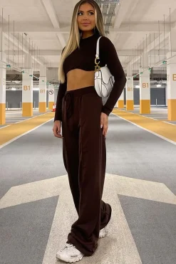 Rebellious Fashion Chocolate Long Sleeve Underbust Crop Top - Tessa