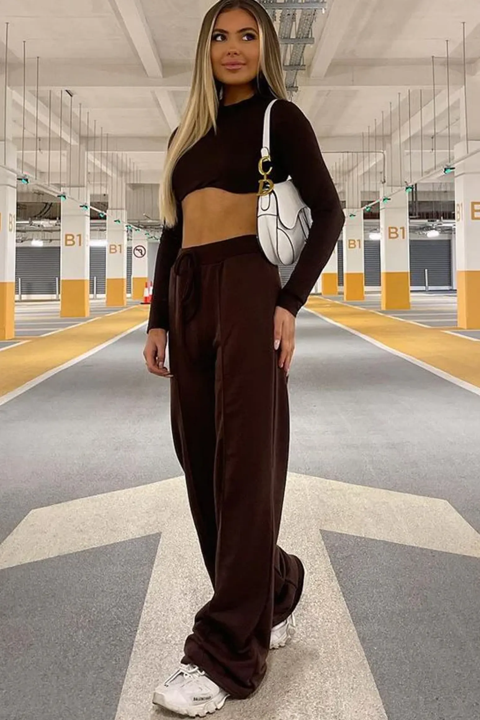 Rebellious Fashion Chocolate Long Sleeve Underbust Crop Top - Tessa