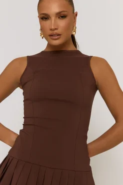 Rebellious Fashion Chocolate Pleated Hem Shift Dress - Merrilyn