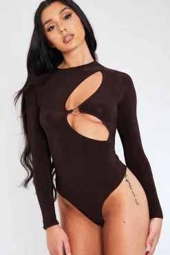 Rebellious Fashion Chocolate Ring Detail Bodysuit - Essie