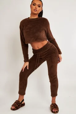 Rebellious Fashion Chocolate Round Neck Teddy Sweatshirt - Delsie