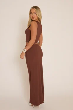 Rebellious Fashion Chocolate Ruffle Top and Maxi Skirt Co-ords - Lavinia