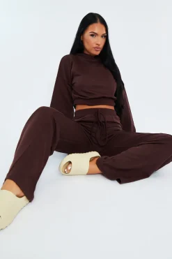 Rebellious Fashion Chocolate Seam Front Wide Leg Joggers - Wren