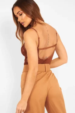 Rebellious Fashion Chocolate Sheer Lace Bodysuit - Katia