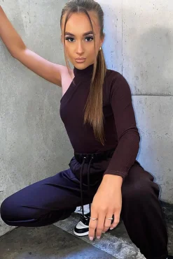 Rebellious Fashion Chocolate Side Pocket Scuba Joggers - Lallie