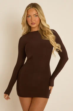 Rebellious Fashion Chocolate Slinky Open Back Mini Dress - Alaina