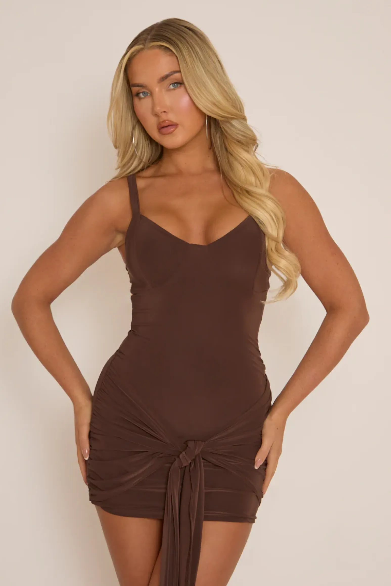 Rebellious Fashion Chocolate Tie Detail Strappy Mini Dress - Bonnie