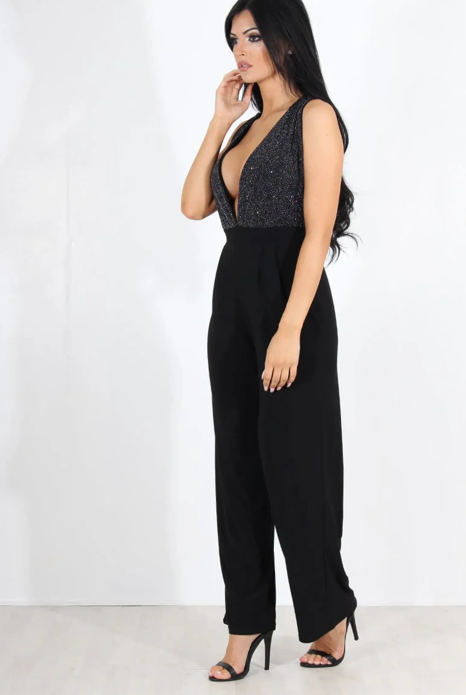 Rebellious Fashion Cinder Black Glitter Jumpsuit