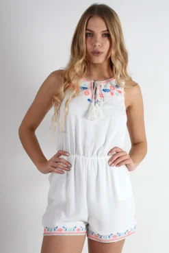 Rebellious Fashion Cindy White Floral Detail Playsuit