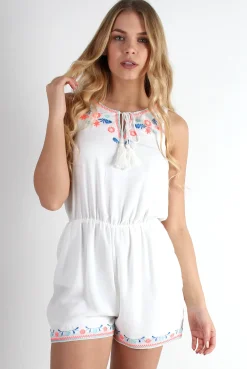 Rebellious Fashion Cindy White Floral Detail Playsuit
