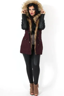 Rebellious Fashion Claire Wine Faux Fur Parka Coat