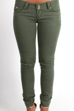 Rebellious Fashion Clara Khaki Ripped Knee Jeans